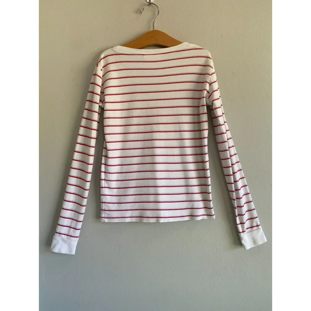 LAKE Blue Red and White Striped Long Sleeve Shirt Pima Cotton Youth Size 10